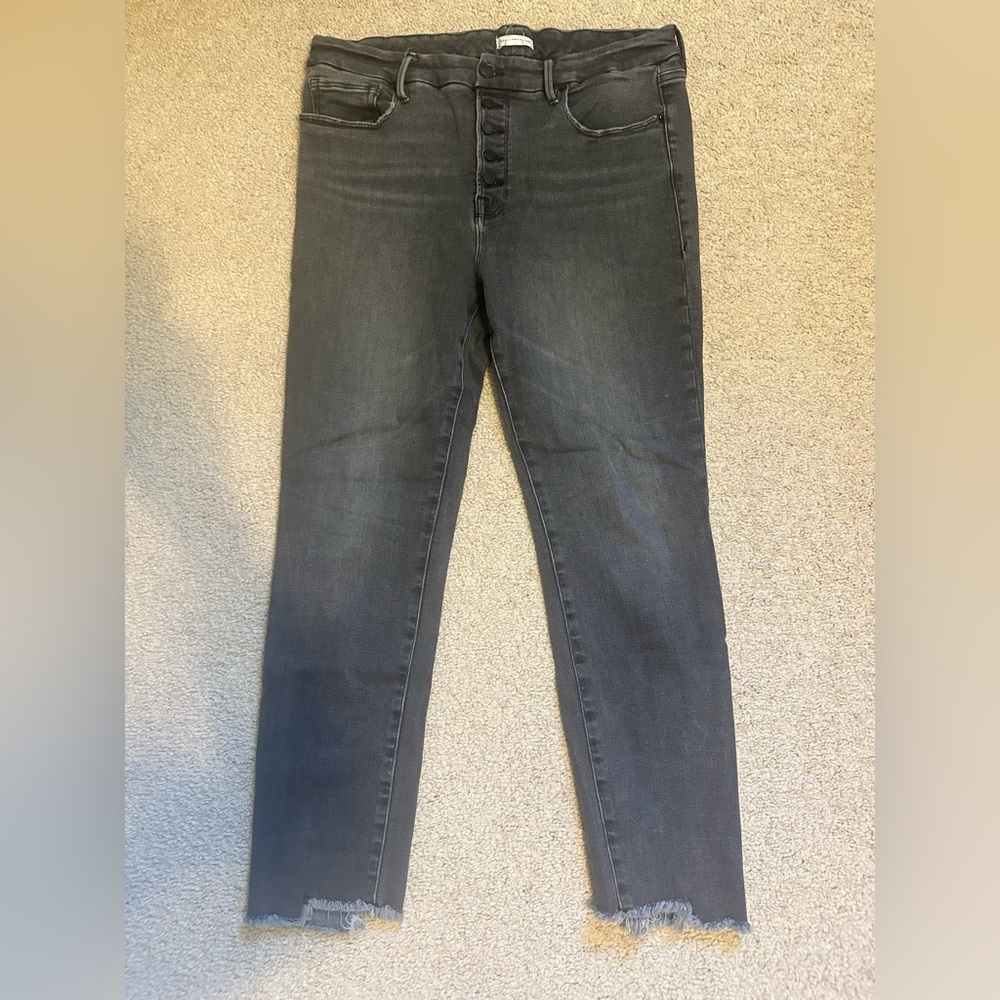 GOOD AMERICAN Jeans High Rise Raw Hem Stretch Button